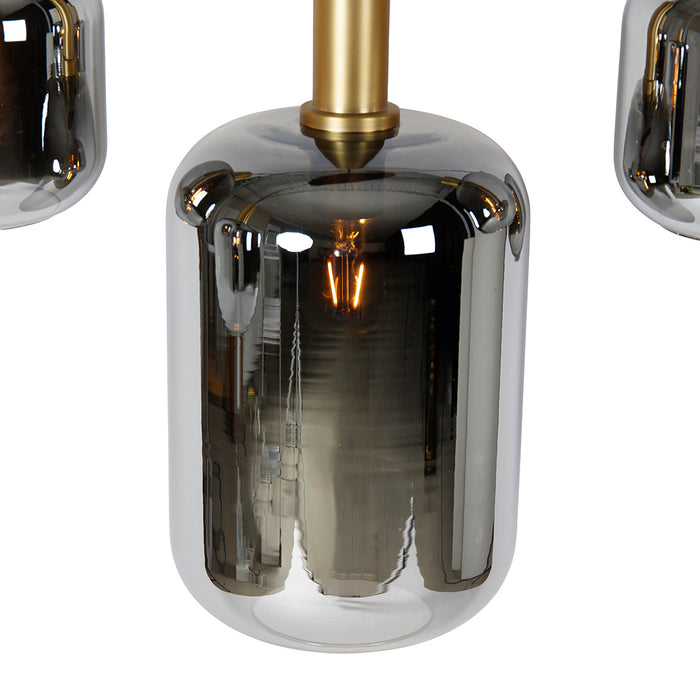 QAZQA Hanglamp zwart met goud en smoke glas ovaal 5-lichts - Zuzanna