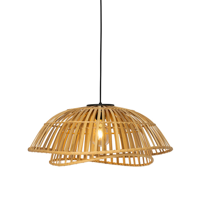 QAZQA Oosterse hanglamp zwart met naturel bamboe 62 cm - Pua