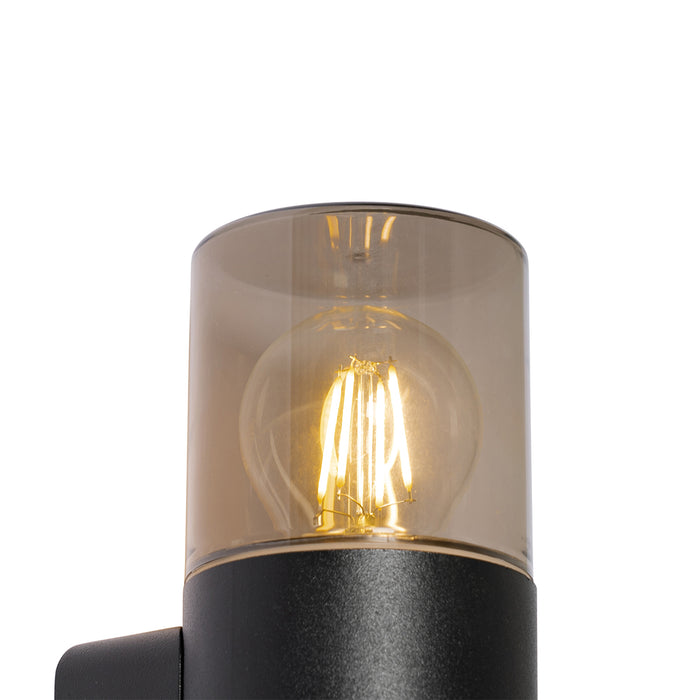 QAZQA Moderne buiten wandlamp zwart met smoke kap IP44 - Odense
