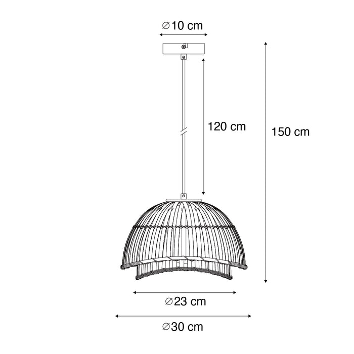 QAZQA Oosterse hanglamp zwart bamboe 30 cm - Pua