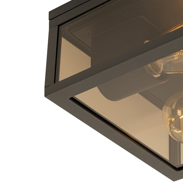 QAZQA Plafondlamp zwart met smoke glas 2-lichts IP44 - Charlois