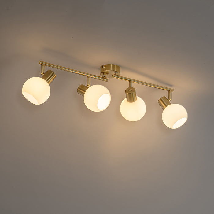 QAZQA Plafondspot goud met opaal glas 4-lichts verstelbaar - Anouk
