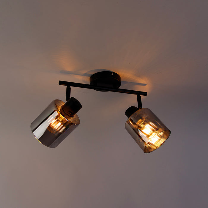 QAZQA Plafondspot zwart met smoke glas 2-lichts verstelbaar - Laura