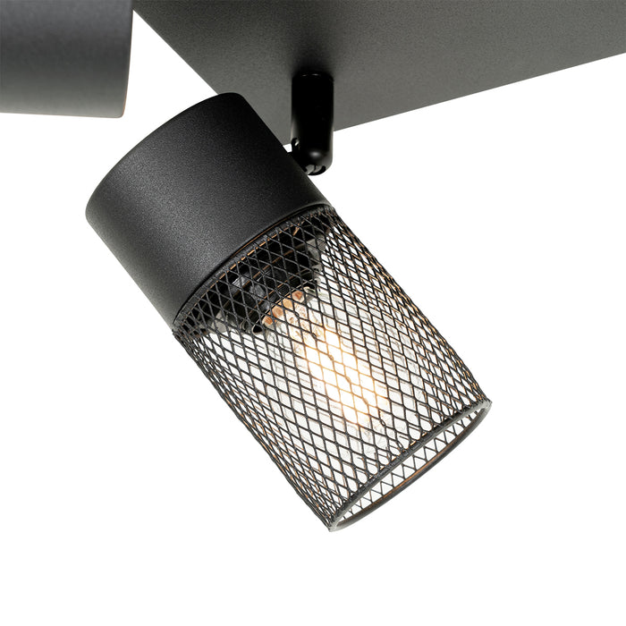 QAZQA Industriële plafondspot zwart 4-lichts verstelbaar - Jim