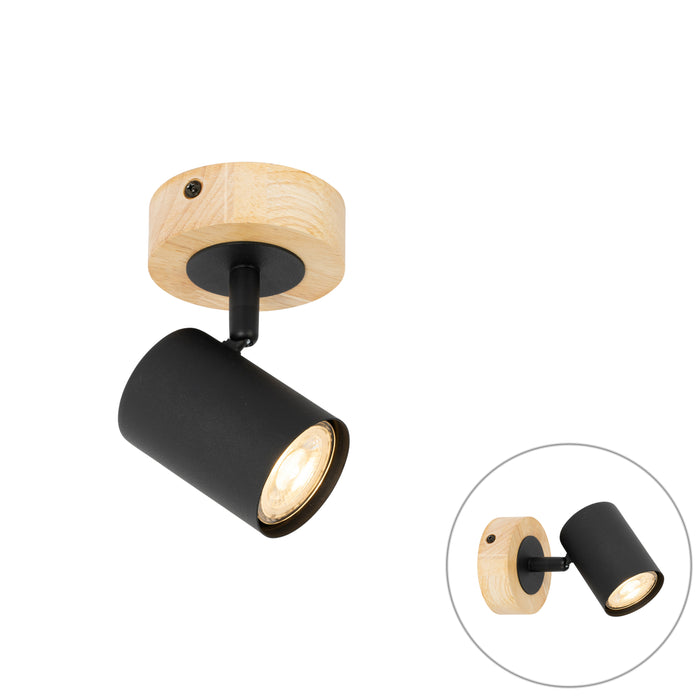 QAZQA Moderne spot zwart met hout kantelbaar - Jeana