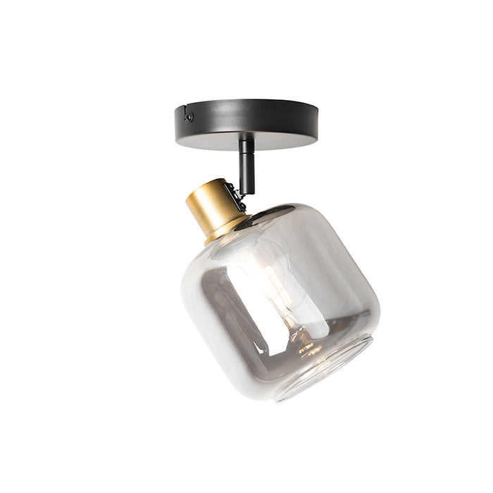 QAZQA Design plafondspot zwart met goud met smoke glas - Zuzanna