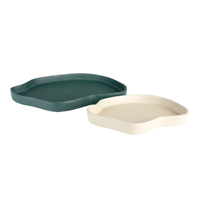 Zuiver Revolt Trays| Plateau Organisch Groen|Ivoor -  Set of 2
