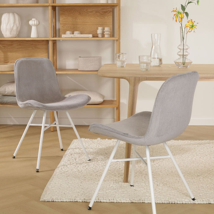 Nolon Noa-Fé Eetkamerstoel Ribstof Warm Grijs - Stof - Wit Onderstel