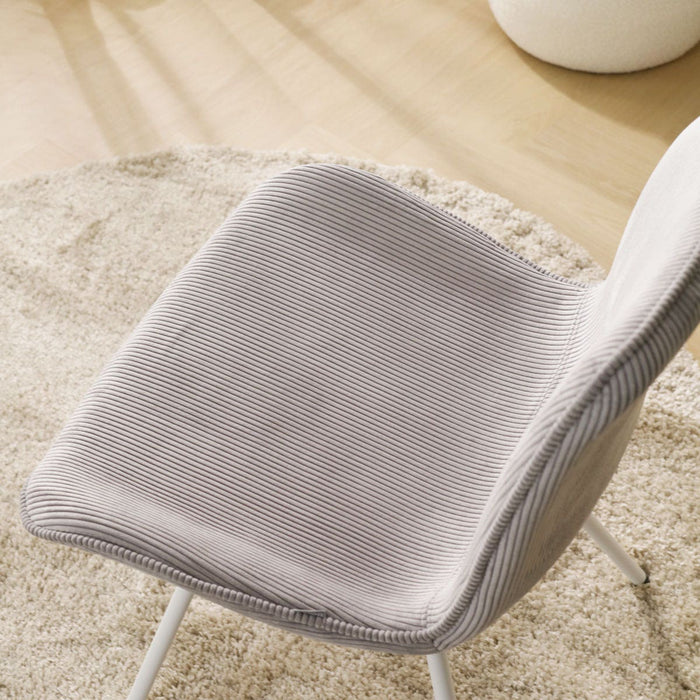 Nolon Noa-Fé Eetkamerstoel Ribstof Warm Grijs - Stof - Wit Onderstel