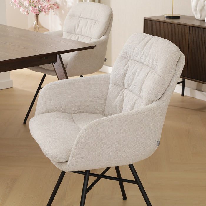 Nolon Noa-Mia Eetkamerstoel Beige - met Armleuning - Zwart