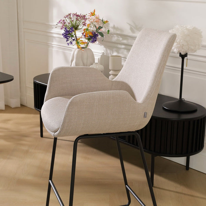 Nolon Nino-Eef Barkruk Beige - met Armleuning - Zwart - 65 cm