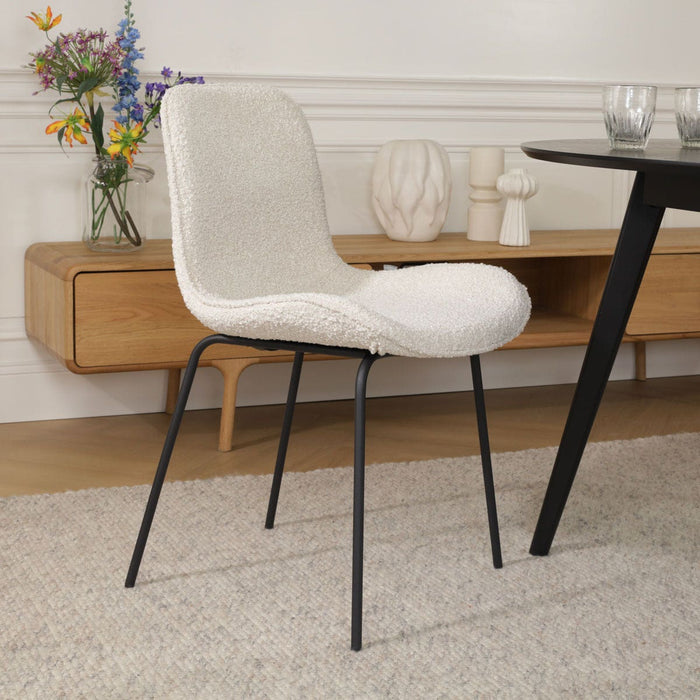 Nolon Nora-Fé Eetkamerstoel Bouclé Beige - Stof - Zwarte Poten