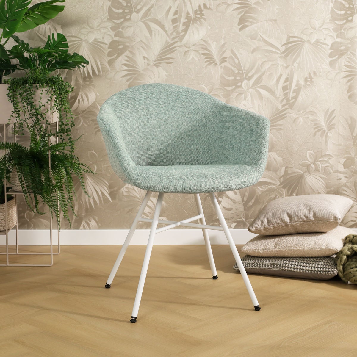 Nolon Noa-Otis Eetkamerstoelen Set van 2 - Zacht Groen - Witte Poten