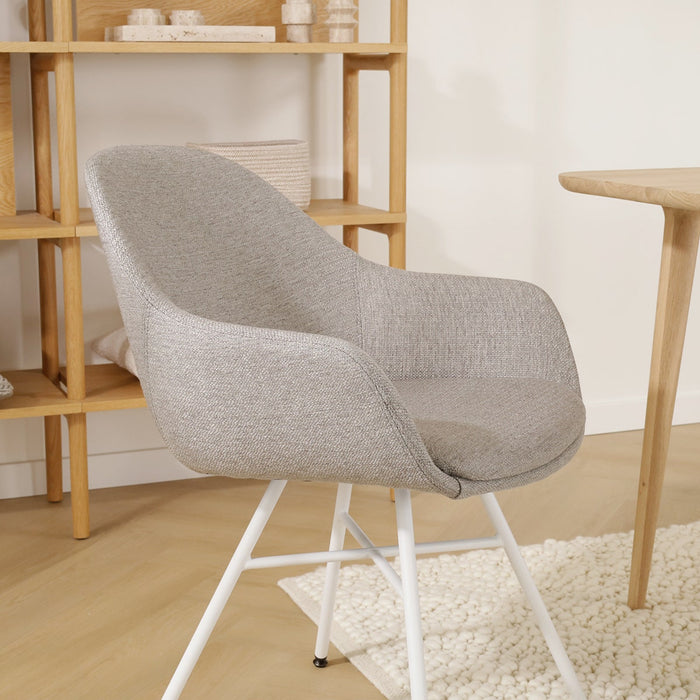 Nolon Noa-Mae Eetkamerstoel Warm Grijs - Armleuning - Witte Poten