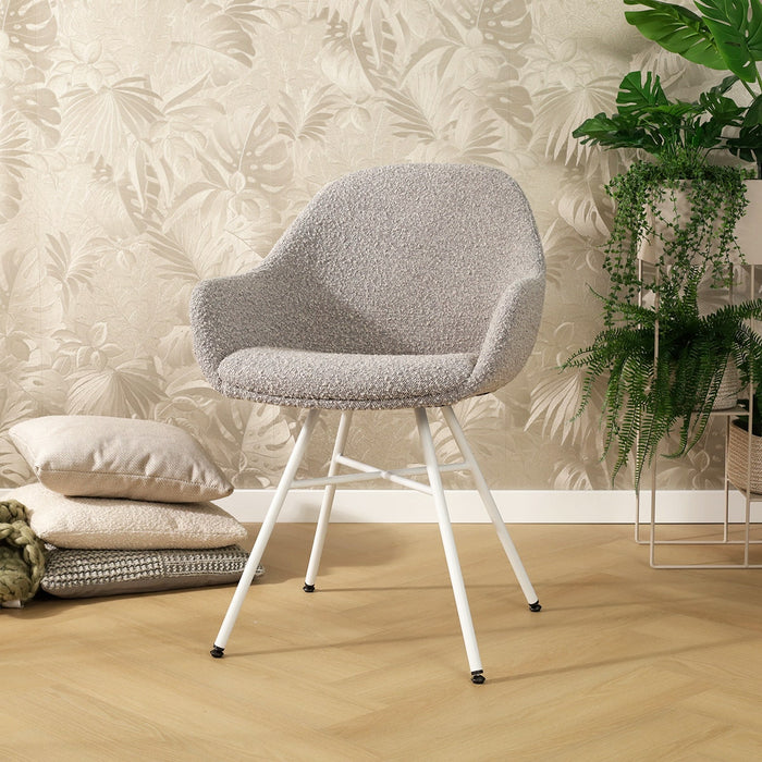 Nolon Noa-Mae Eetkamerstoel Bouclé Taupe - Armleuning - Witte Poten