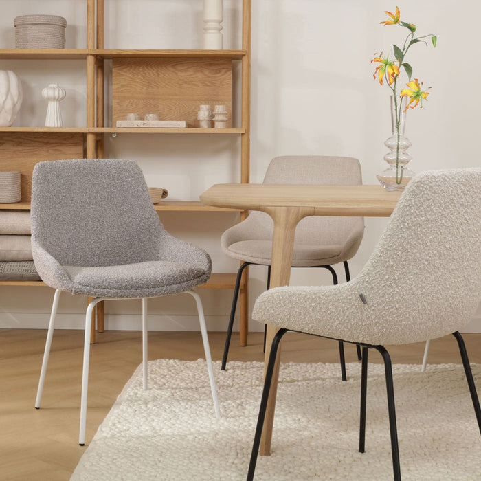 Nolon Nora-Isa Eetkamerstoel Bouclé Taupe - Stof - Wit Onderstel