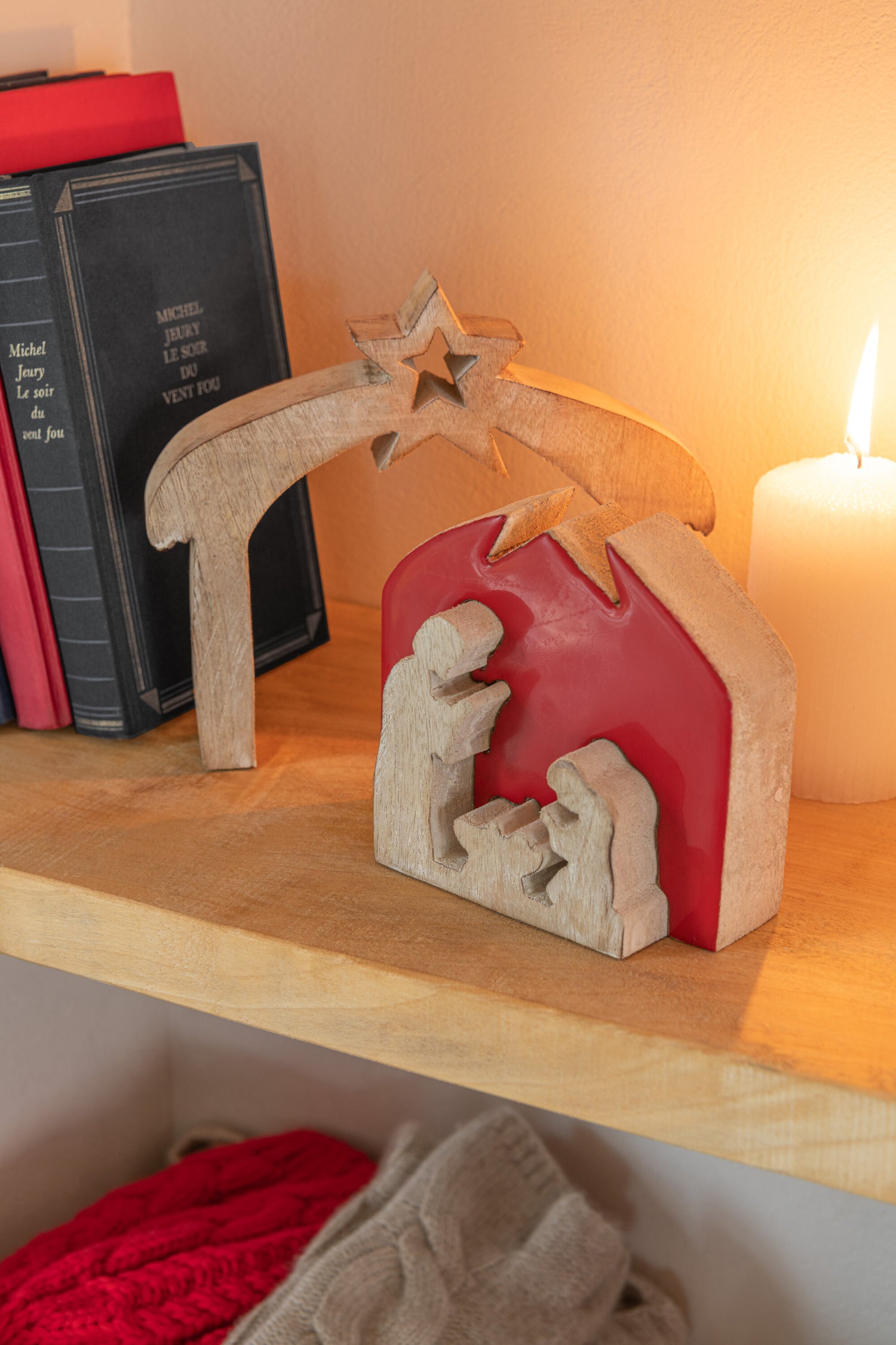 J-Line kerstdecoratie - hout - rood - small