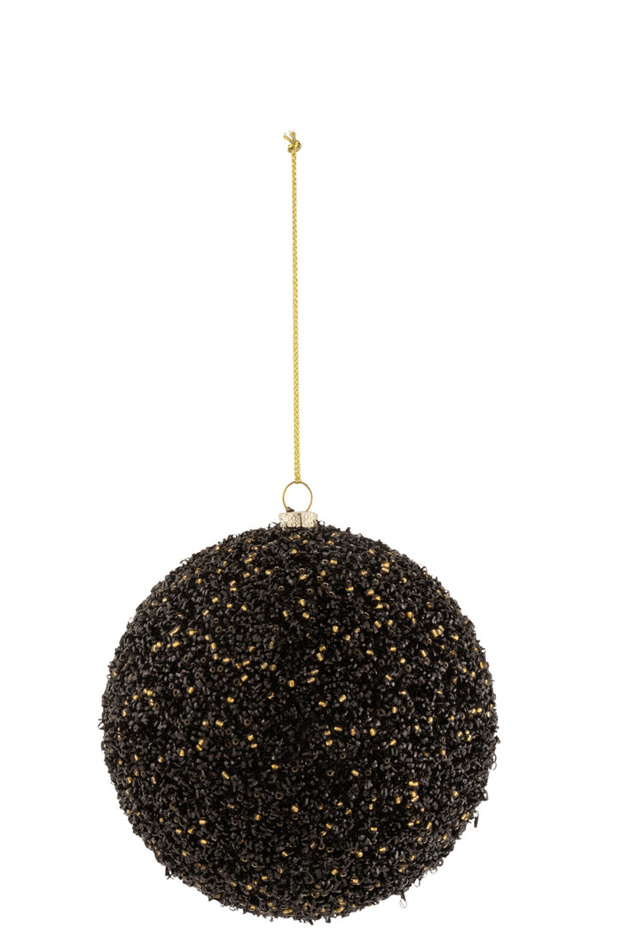 J-Line Kerstballen - kunststof - zwart| goud| glitter - M - 4x