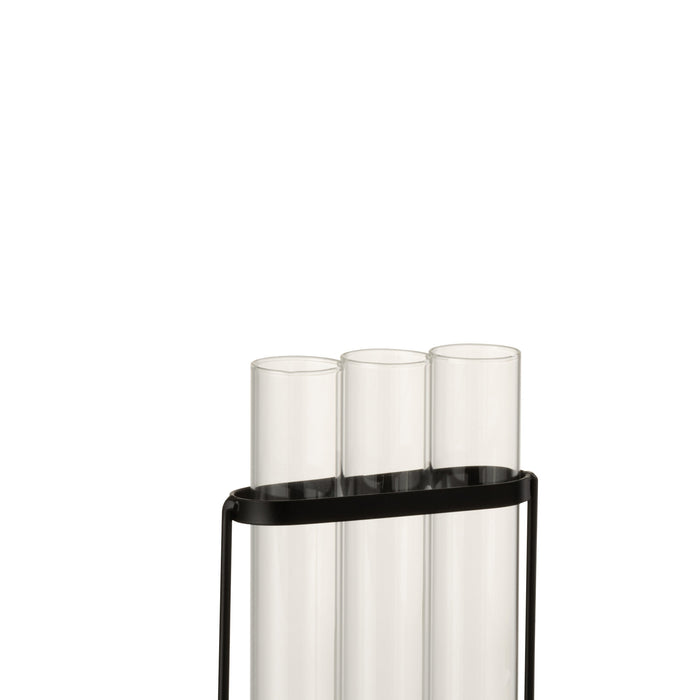 J-Line vaas 3 Tubes - metaal|glas - zwart - 11 cm hoog