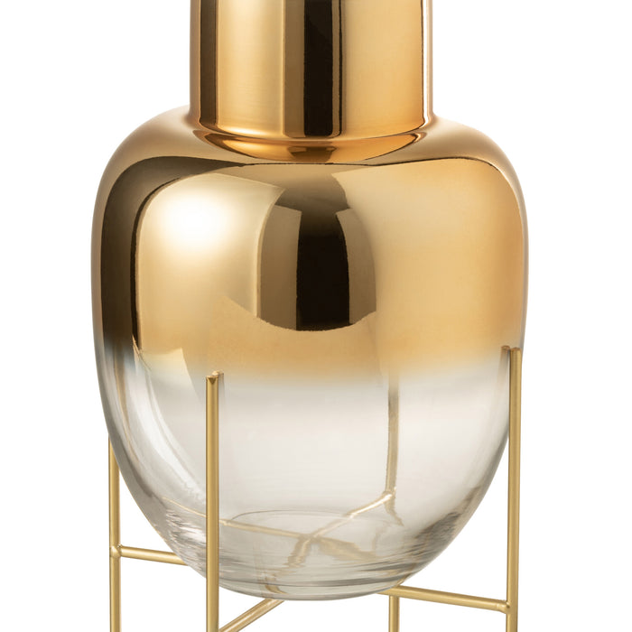 J-Line vaas Cilinder Op Voet - glas - transparant|goud - large - Ø 21 cm