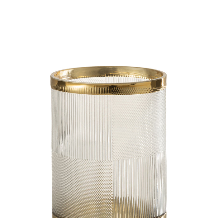 J-Line vaas Cylinder Motief - glas - transparant|goud - small