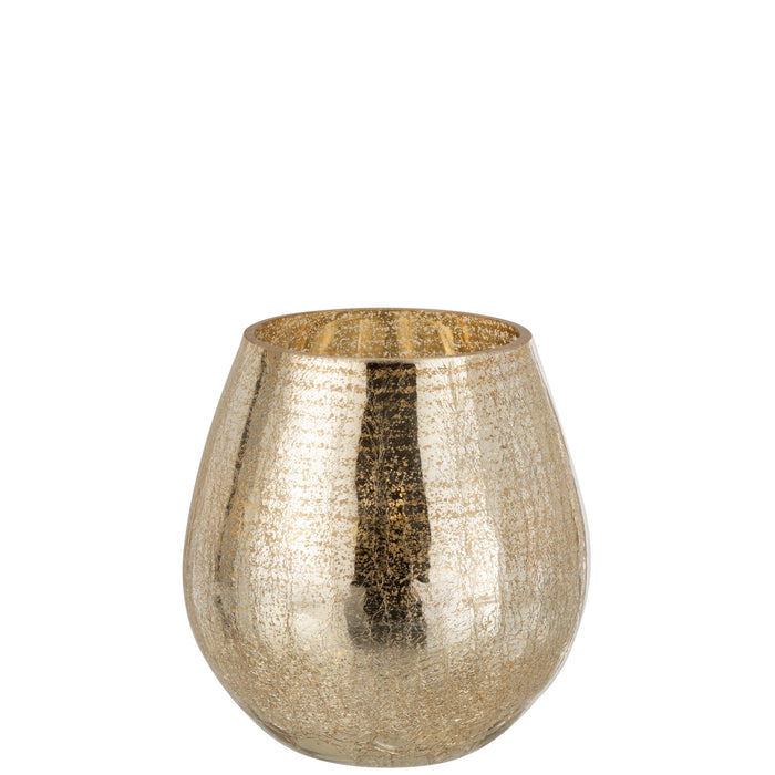 J-Line windlicht Eivorm Craquele - glas - goud - small - Ø 16.5 cm