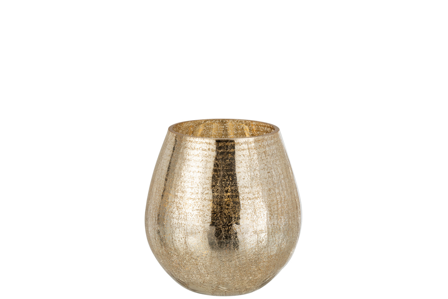 J-Line windlicht Eivorm Craquele - glas - goud - small - Ø 16.5 cm
