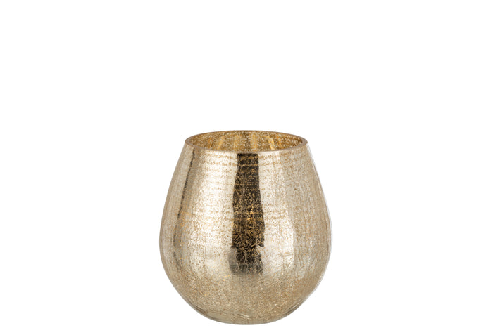 J-Line windlicht Eivorm Craquele - glas - goud - small - Ø 16.5 cm