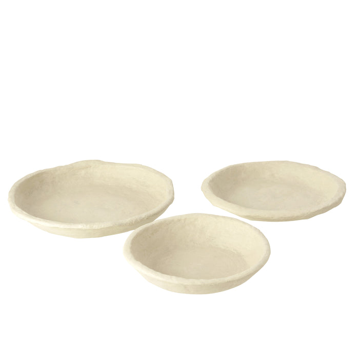 J-Line schaal Chad - papier mache|karton - wit - 3 stuks