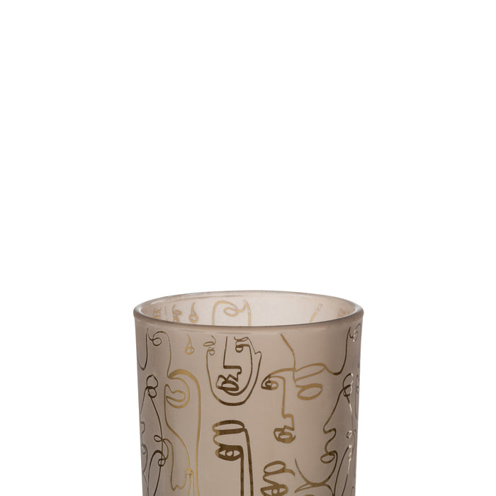 J-Line windlicht Happy Faces - glas - beige - medium