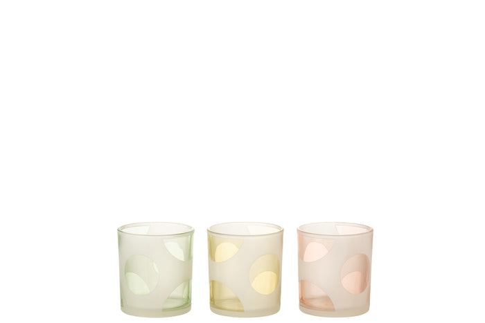 J-Line windlicht Ronden - glas - mix|pastel - small - 3 stuks