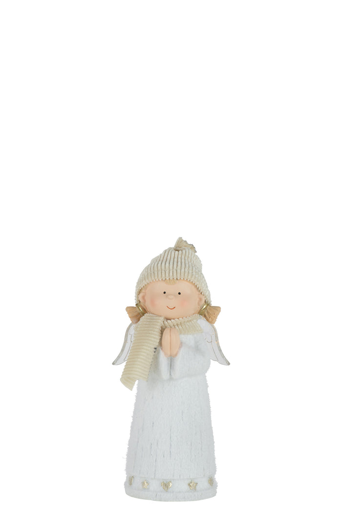 J-Line figuur Engel - polyresin - wit - small - LED lichtjes