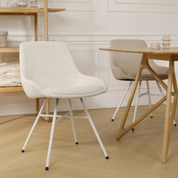 Nolon Noa-Isa Eetkamerstoel Bouclé Beige - Stof - Wit Onderstel