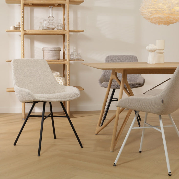 Nolon Noa-Isa Eetkamerstoel Bouclé Beige - Stof - Wit Onderstel