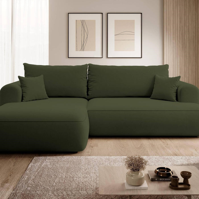 NADUVI Collection Philipa Hoekbank Links met Slaapfunctie - Velvet - Donkergroen