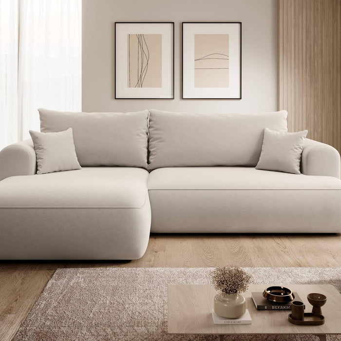 NADUVI Collection Philipa Hoekbank Links met Slaapfunctie - Velvet - Crème