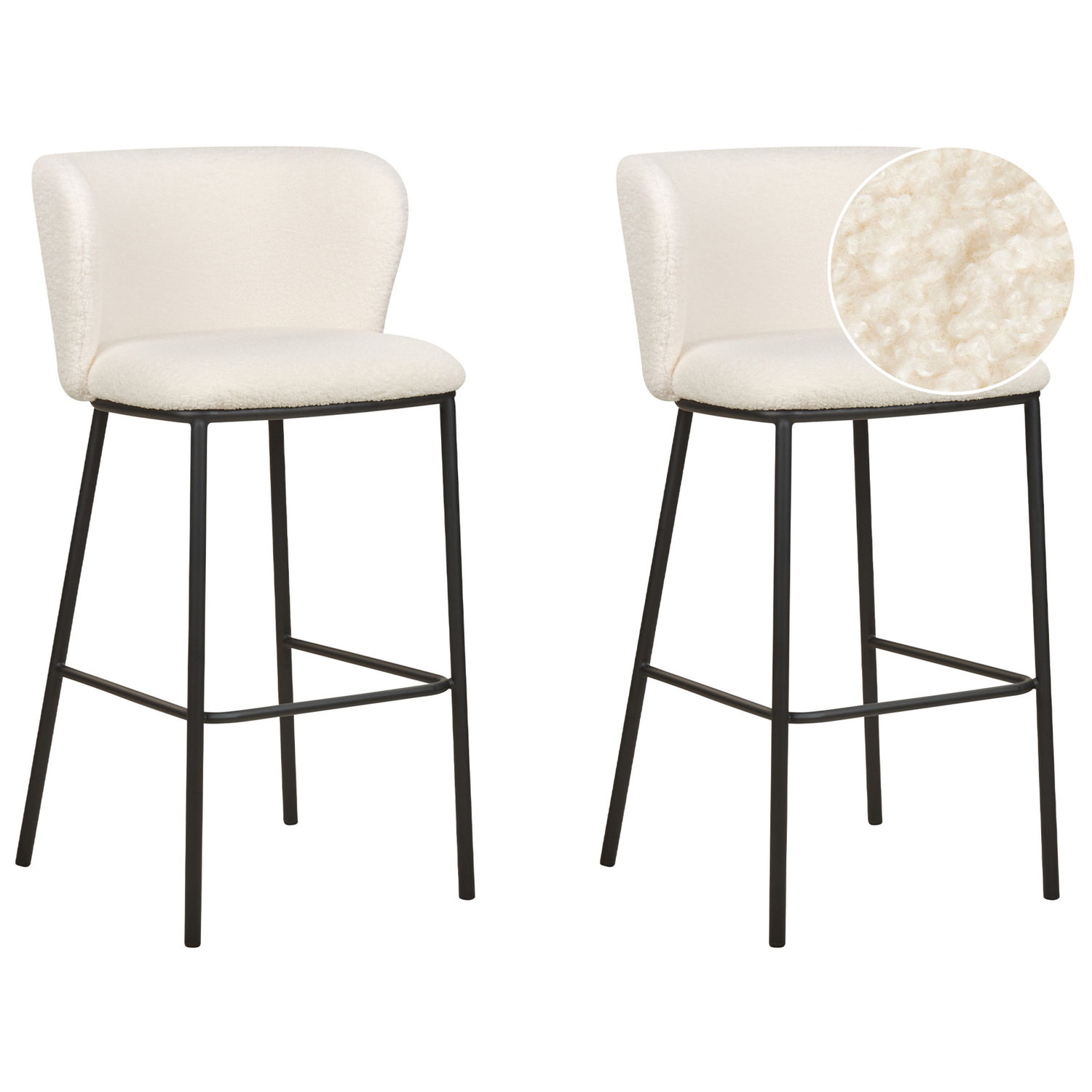 Beliani - MINA - Barkrukken set van 2 - Gebroken wit - Bouclé