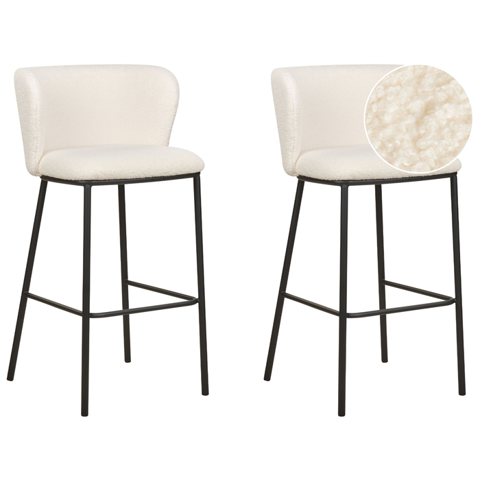 Beliani - MINA - Barkrukken set van 2 - Gebroken wit - Bouclé