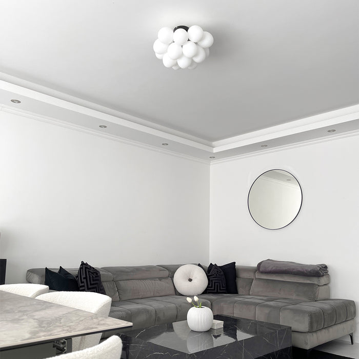 QAZQA Art deco plafondlamp zwart met opaal glas 4-lichts - Uvas