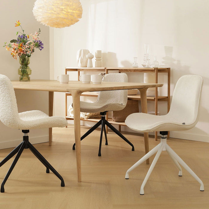 Nolon Nola-Fé Eetkamerstoel Rib Crème - Draaibaar Wit Onderstel