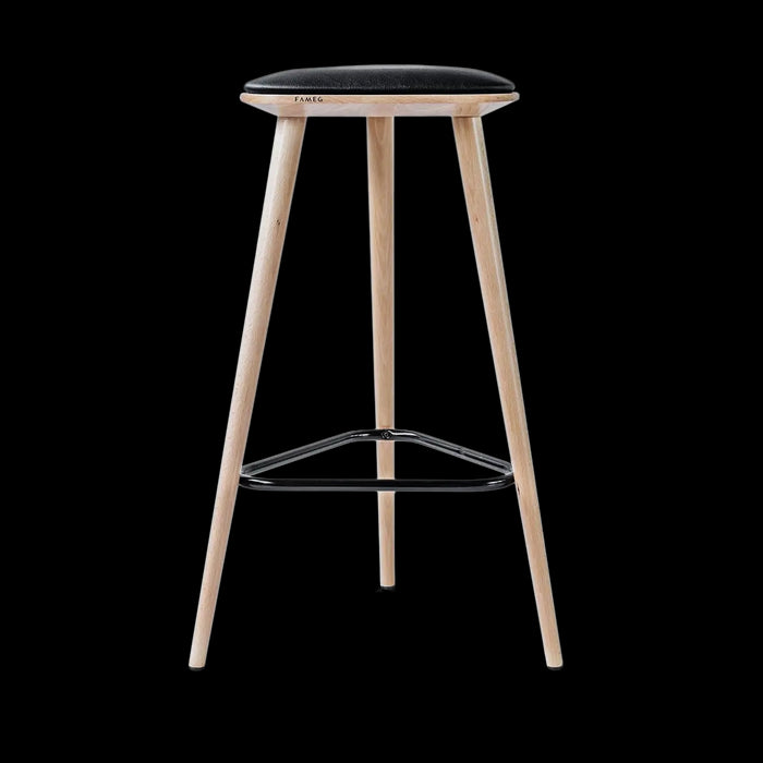 Fameg Finn houten barkruk whitewash met zitkussen - 78 cm