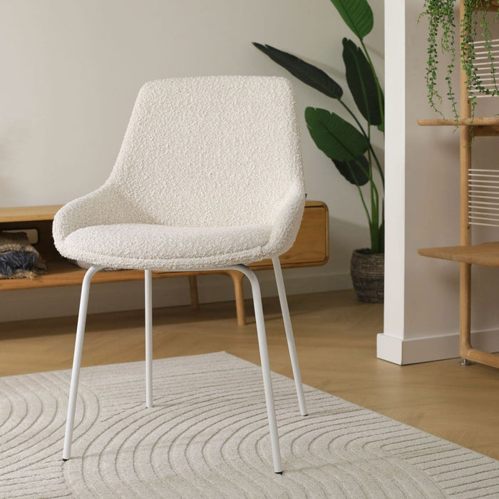 Nolon Nora-Isa Eetkamerstoel Bouclé Beige - Stof - Wit Onderstel