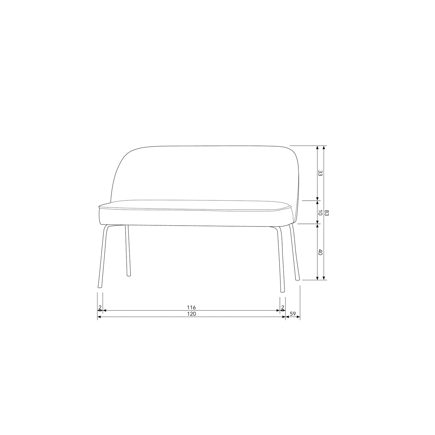 WOOOD Eetbank Vogue - Structure Velvet - Bonsai - 83x120x59