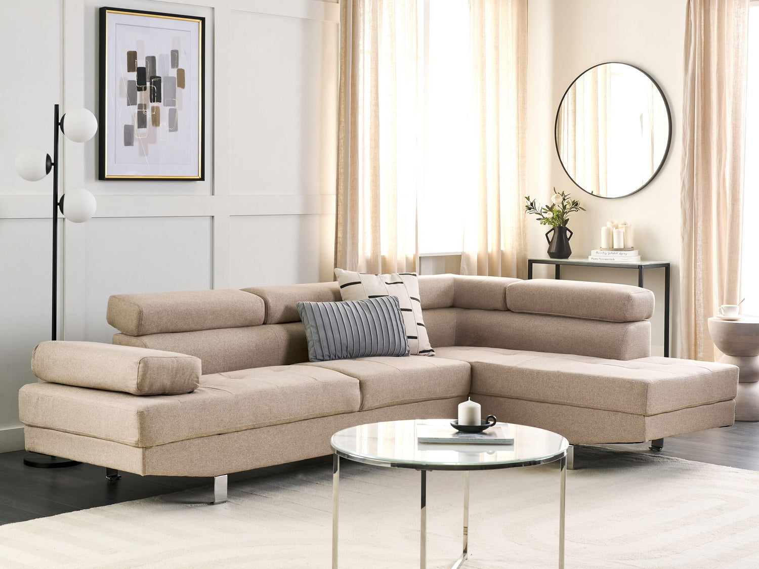 Beliani - NORREA - Hoekbank - Beige - Linkerzijde - 260 cm - Polyester