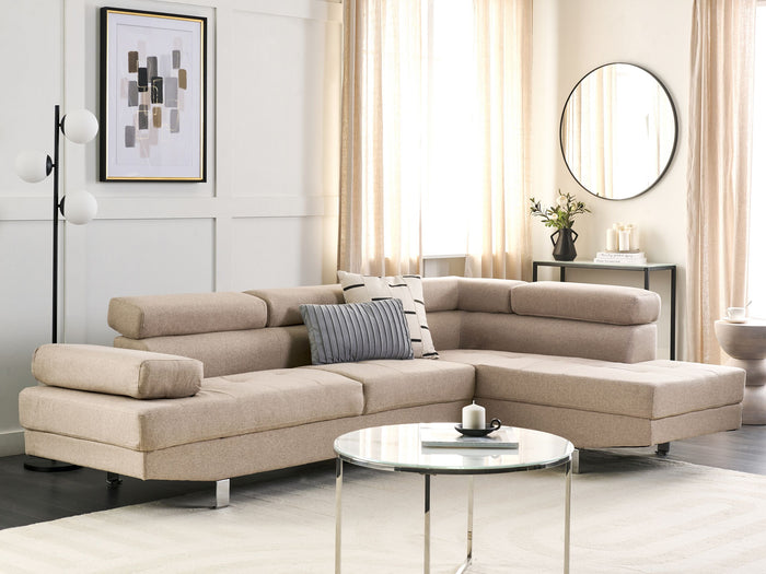 Beliani - NORREA - Hoekbank - Beige - Linkerzijde - 260 cm - Polyester