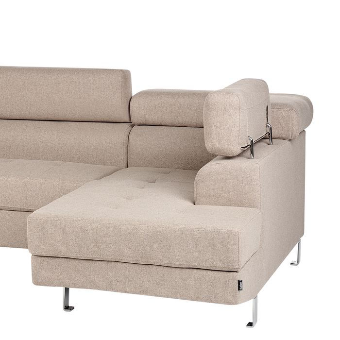 Beliani - NORREA - Hoekbank - Beige - Linkerzijde - 260 cm - Polyester