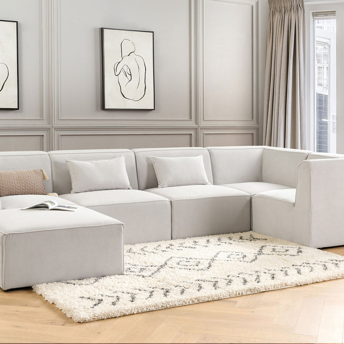 Beliani-LEMVIG-Hoekbank 5-zits-Gebroken wit-Linkerzijde-Corduroy