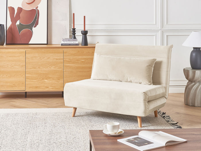 Beliani - SETTEN - Slaapbank 1-zits - Lichtbeige - Fluweel