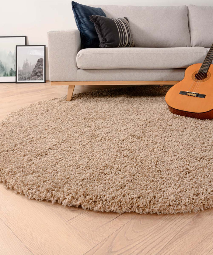 Tapeso Rond hoogpolig vloerkleed shaggy Grand effen - beige - 80 cm