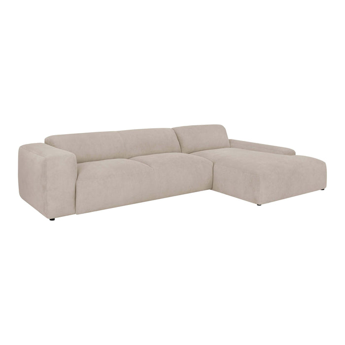 by fonQ Wonder 5-zits Hoekbank met Chaise Longue Rechts XL - Rib - Beige